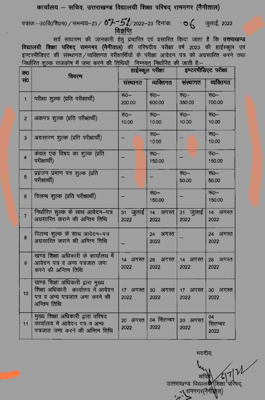 उत्तराखंड में शिक्षा विभाग से बड़ी खबर, Board Exam आवेदन व शुल्क जमा करने का टाइम टेबल तय,देखें आदेश।