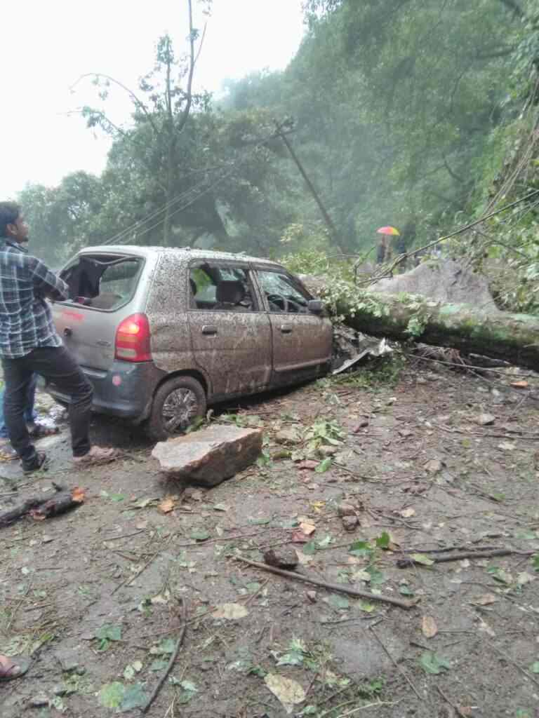 उत्तराखंड के पहाड़ो में सफर करना जोखिम भरा, यहाँ कार पर गिर पड़ा इतना बड़ा पेड।