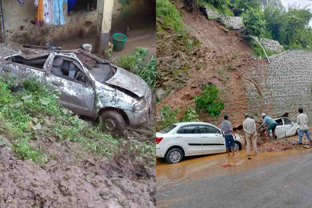 उत्तराखंड में यहाँ मलबे में दब गई गाड़िया, बारिश का दिखा जमकर कहर।
