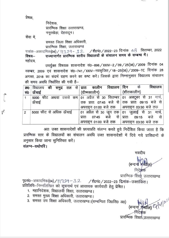 अब उत्तराखंड में सरकारी स्कूलों का इस दिन से बदलेगा समय देखिए आदेश।