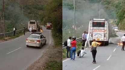 उत्तराखंड के श्रीनगर से रुद्रप्रयाग जा रही बरातियों से भरी बस में लगी आग, ग्रामीणों ने पाया काबू; देखें वीडियो।