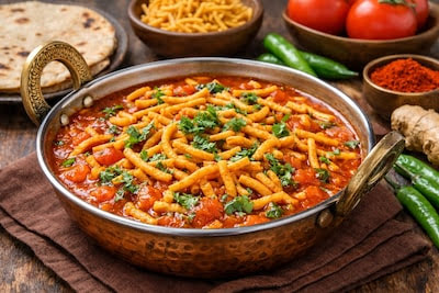 सिर्फ 15 मिनट में बनाएं गुजराती काठियावाड़ी सेव टमाटर की सब्जी, जानिए रेसिपी।